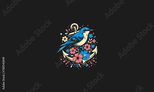 bird with flowers and anchor vector artwork design