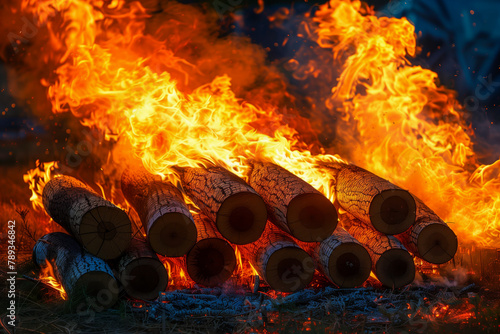 Burning phulzadi or fire crackers on diwali night. photo