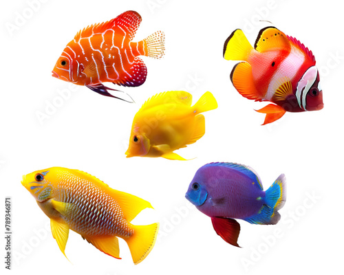 colorful tropical fishes on transparent background
