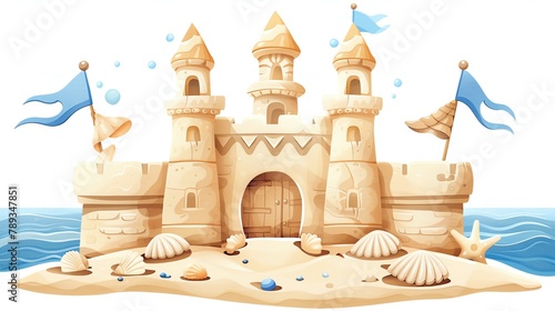 Sandcastle clipart adorned with seashell flags