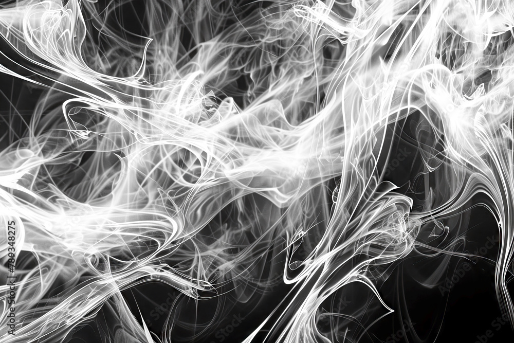 Beautiful and elegant wisp of white smoke on a black background