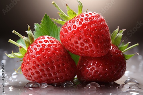 Side view strawberries in the white textured background. horizontal, generative IA