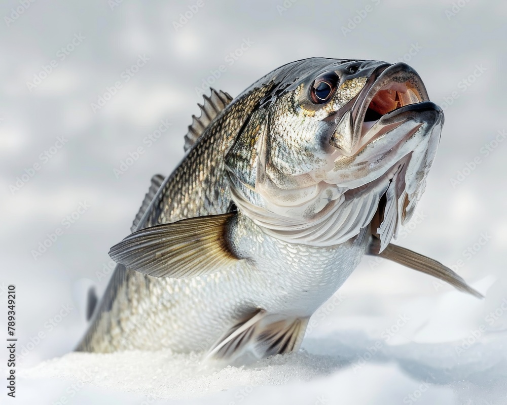 A fish gasping for air on the ice.