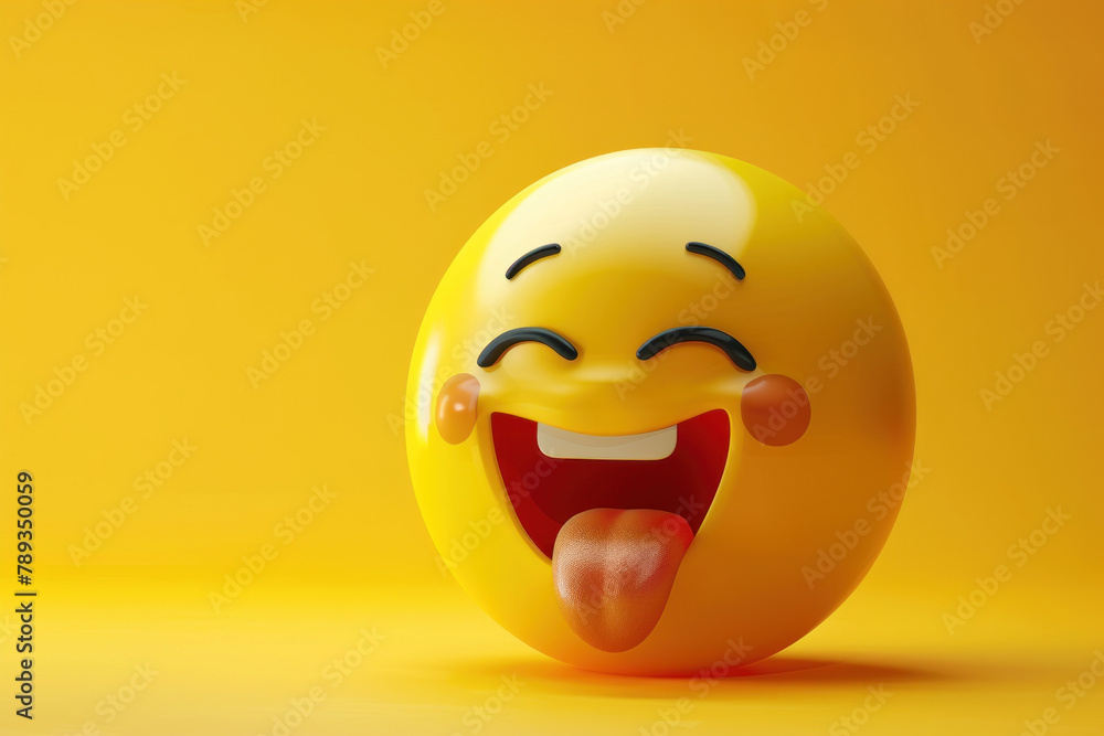 3D render of a yellow happy emoji with its tongue out isolated on yellow background. smile face emoji sticking tongue 3D render of a yellow happy emoji with its tongue out isolated on yellow background. smile face emoji sticking tongue