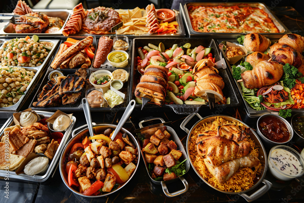 Buffet of different hot food and sauces Buffet of different hot food and sauces