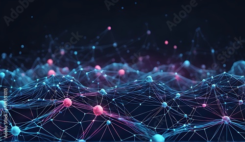 Cyber big data flow. Blockchain data fields. Network line connect stream. Concept of AI technology, digital communication, science research, 3D illustration neural cells 