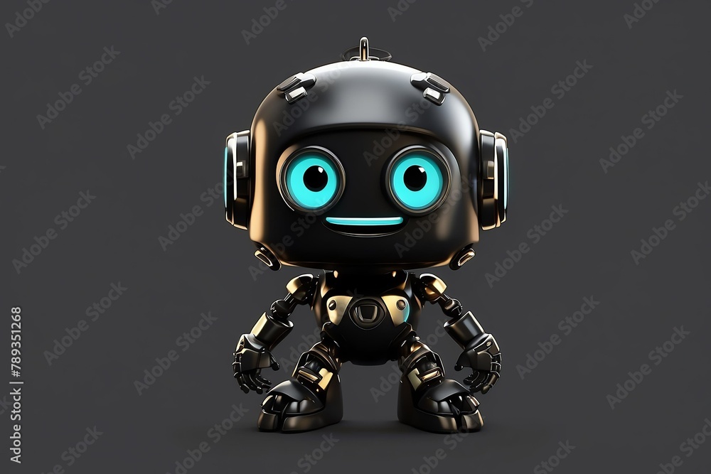 a cute black robot on plain background from Generative AI