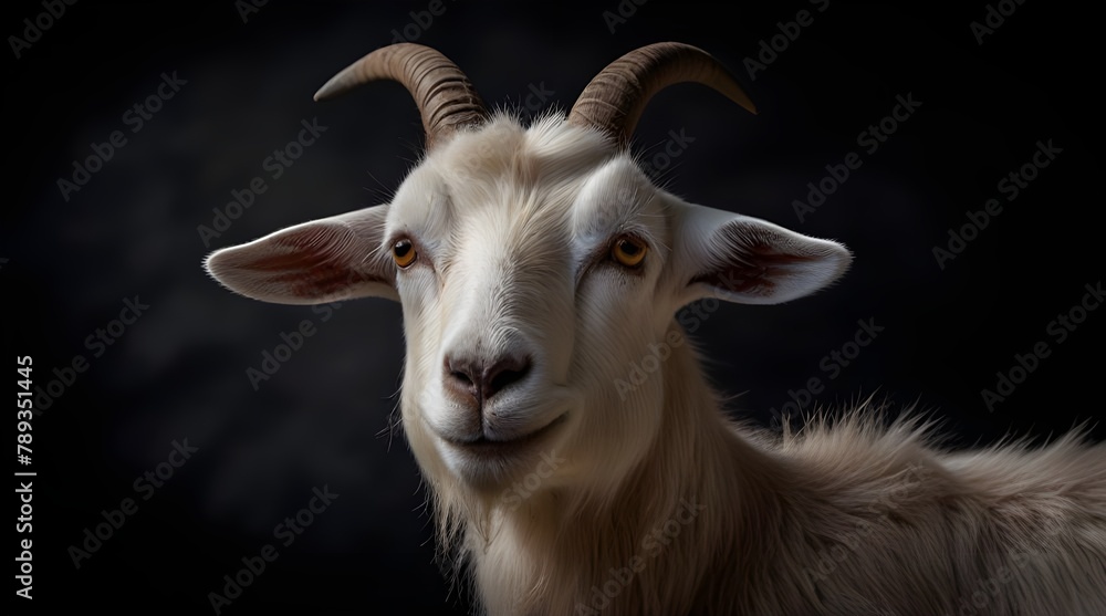 Portrait of an adult beautiful brown female goat on a farm, eating green grass on a field.generative.ai Portrait of an adult beautiful brown female goat on a farm, eating green grass on a field.generative.ai