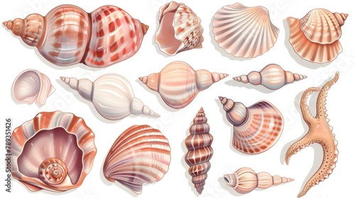 Seashell clipart in different shapes and sizes.