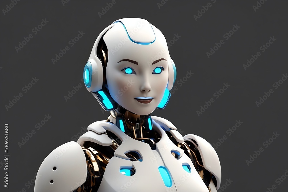 a white humanoid android woman robot on plain background from Generative AI