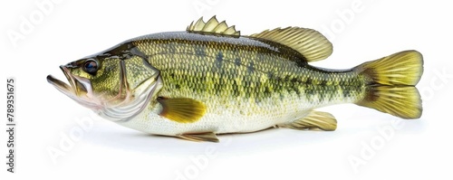 A largemouth bass fish isolated on a white background.