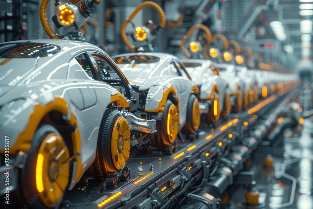 Automatic robotic assembly line for robots and modern machines, AI generated Automatic robotic assembly line for robots and modern machines, AI generated