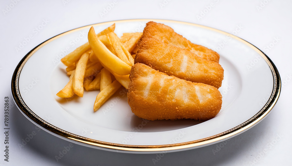 Traditional Fish and Chips Dish on Porcelain Plate, Authentic British Cuisine Concept Traditional Fish and Chips Dish on Porcelain Plate, Authentic British Cuisine Concept