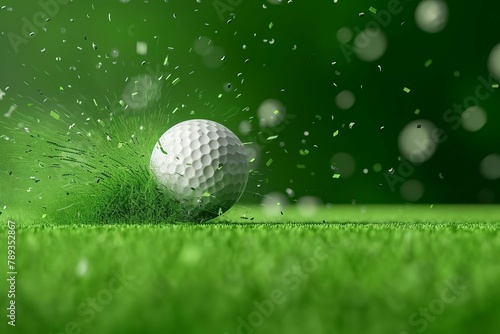 dynamic golf ball impact on green grass sports banner generative ai illustration