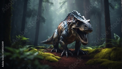 a dinosaur in the middle of a dark forest from Generative AI © SevenThreeSky