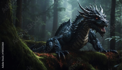 a dragon in the middle of a dark forest from Generative AI