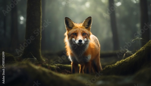 a fox in the middle of a dark forest from Generative AI