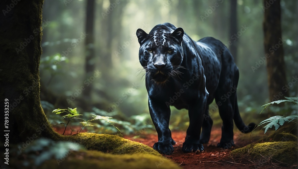 a panther in the middle of a dark forest from Generative AI