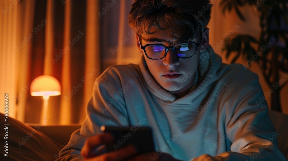 Man Browsing Smartphone at Night Man Browsing Smartphone at Night
