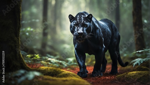 a panther in the middle of a dark forest from Generative AI