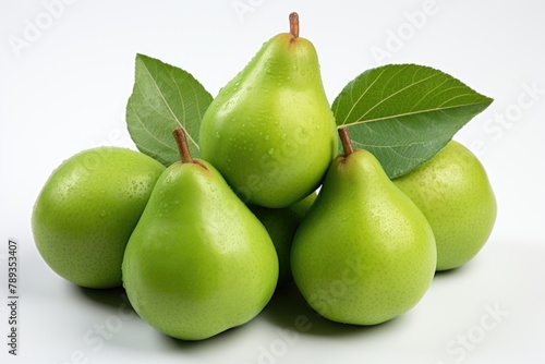 Green pears on a white background. flat configuration., generative IA