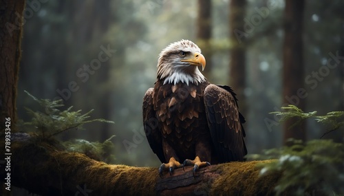 an eagle in the middle of a dark forest from Generative AI