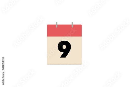 9 day nine ninth calendar red days of the month sheets of paper
