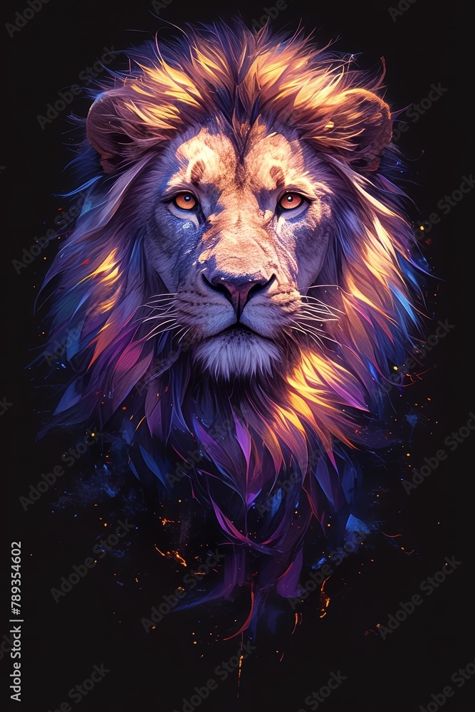 lion in the style of light and dark, colorful fantasy