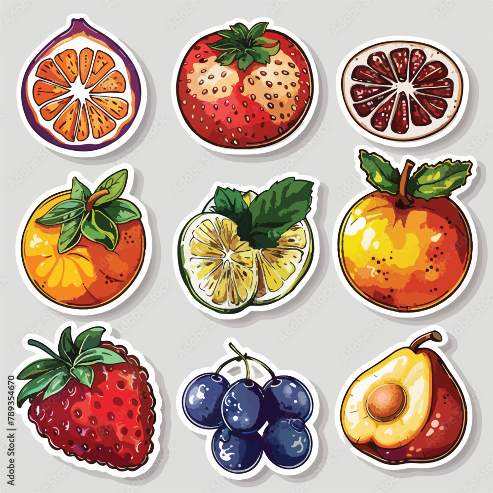 stickers set of berries fruits stickers set of berries fruits