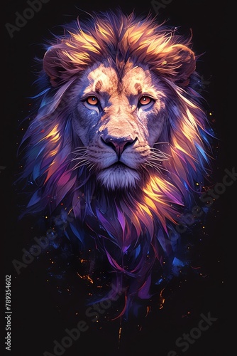 lion in the style of light and dark  colorful fantasy