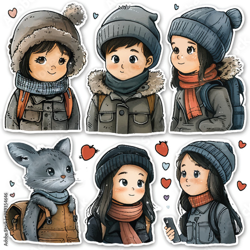 stickers set children characters