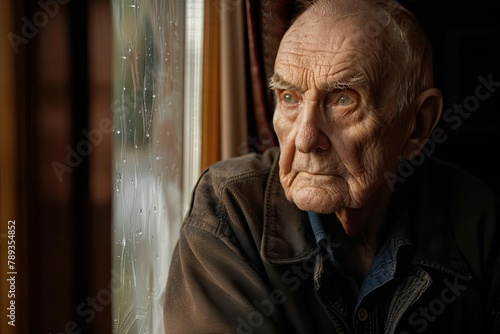 elderly man by window at home thoughtful senior portrait