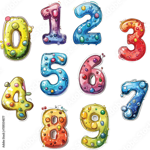 stickers set of 9 numbers in children's style