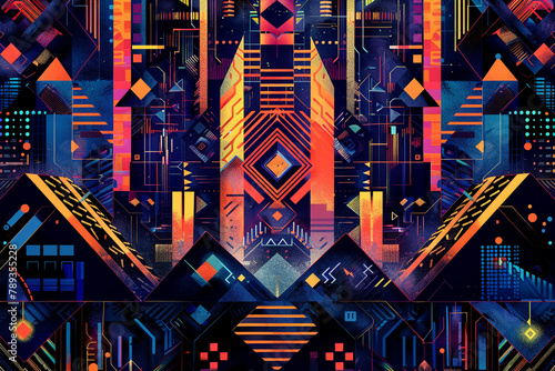  A dark and futuristic concept art with bright geometric patterns 