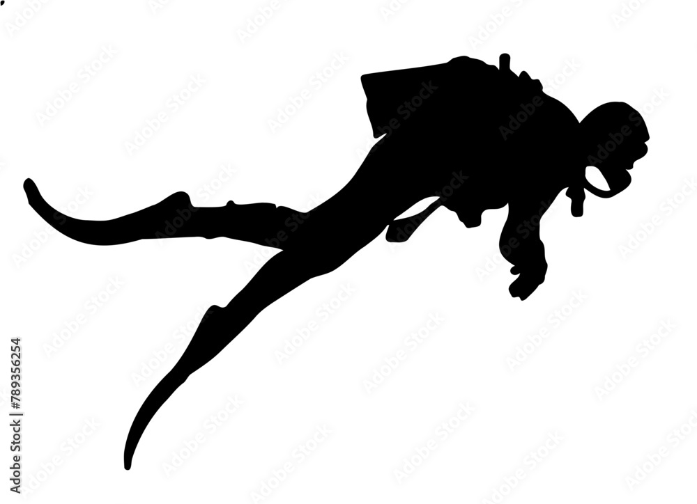 vector silhouette illustration of a person diving for scuba day and divers day