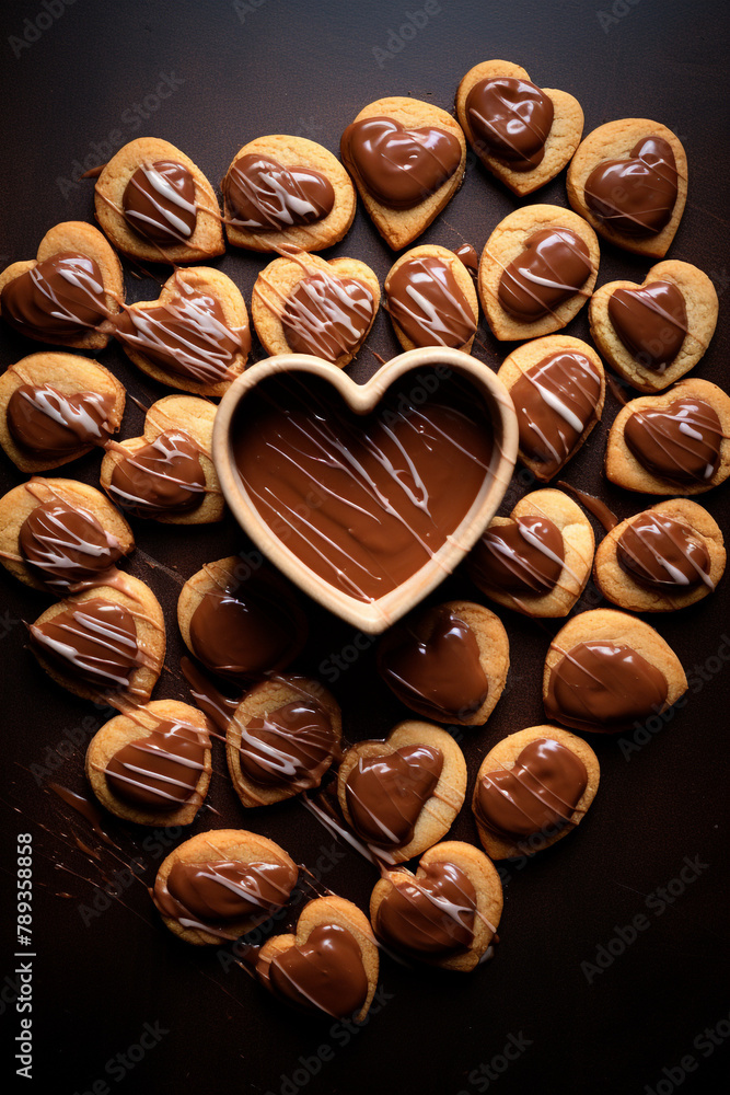 food photo,Nutella-filled cookies arranged in a heart shape. cookbook style, nutella day banner сreated with Generative Ai food photo,Nutella-filled cookies arranged in a heart shape. cookbook style, nutella day banner сreated with Generative Ai