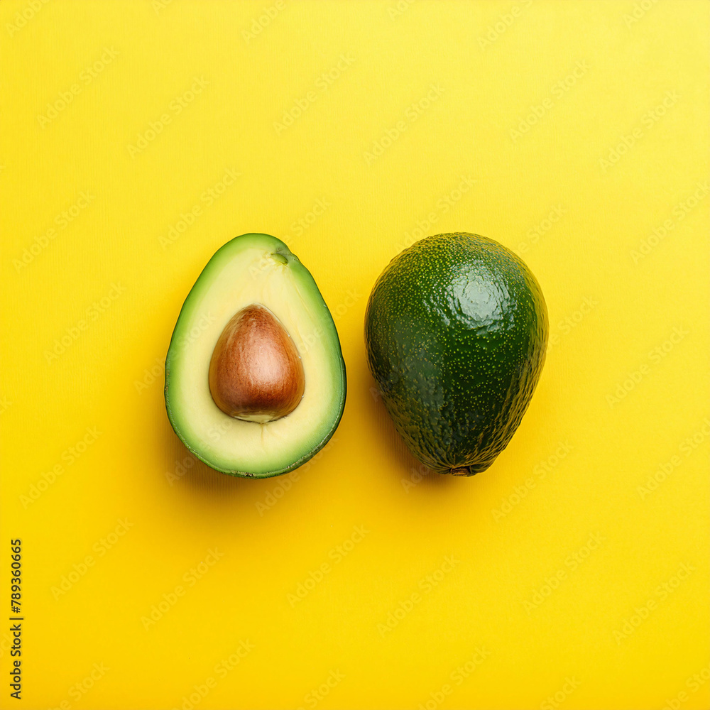 avocados isolated on yellow background