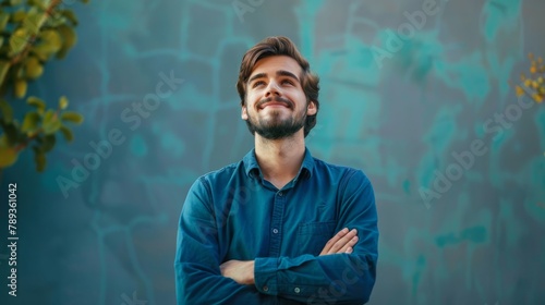 Man Smiling with a Contemplative Gaze photo