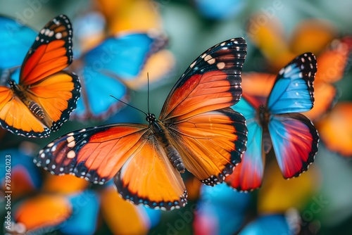 A Group of Colorful Butterflies Flying Through the Air. Generative AI