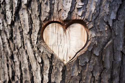 A heart-shaped knot or pattern on the bark of a tree trunk сreated with Generative Ai