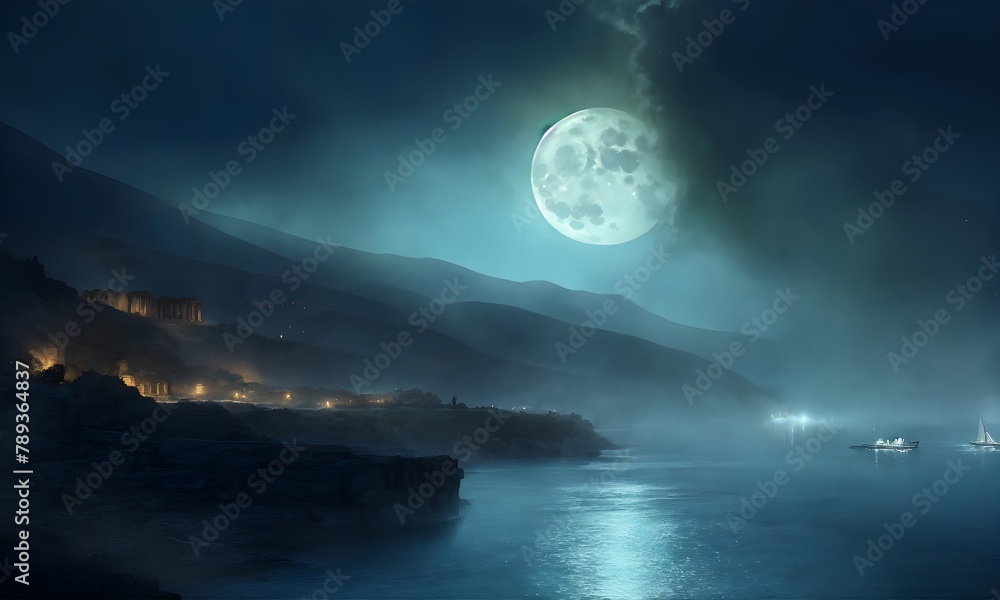 © Weilin - cinematic, greek mythology, ancient greece, dark moonlight, mist, magical realism