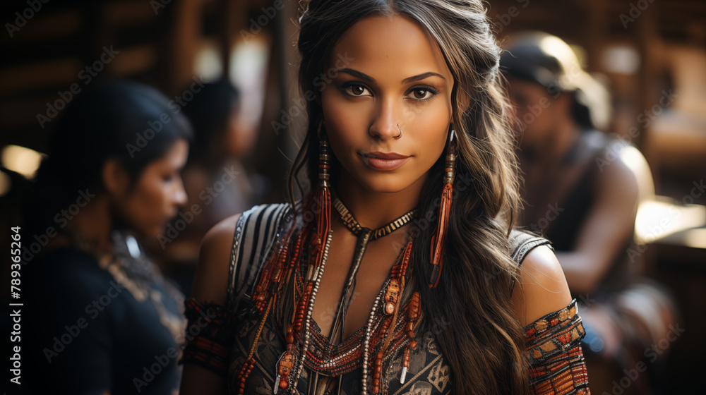 portrait of young woman of indigenous ethnicity dressed in typical outfits portrait of young woman of indigenous ethnicity dressed in typical outfits