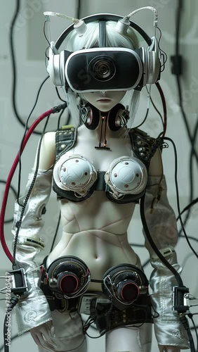 sequence of porcelain female statue dolls with avr headsets made with AI photo