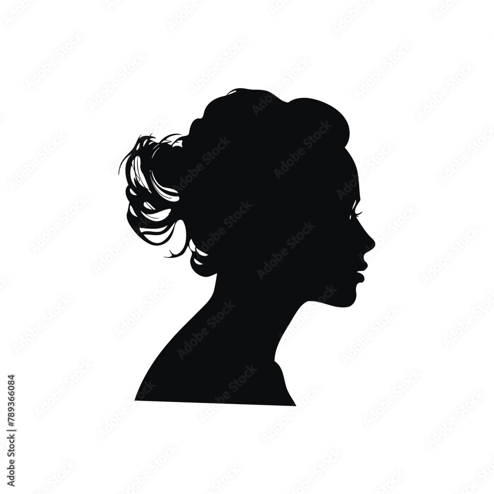 Female Profile Silhouette with Curly Updo. Vector illustration design.