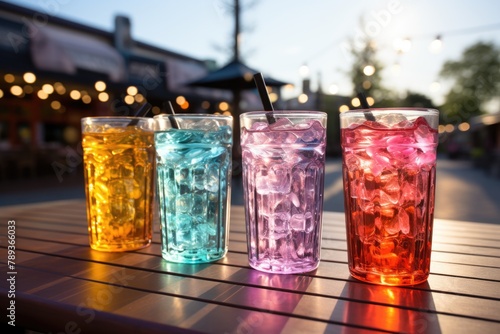 Color -strand soda glass in the theme park in the afternoon., generative IA