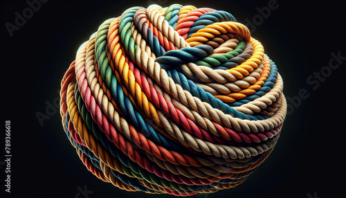 tangle of thick multi colored ropes with a braided texture