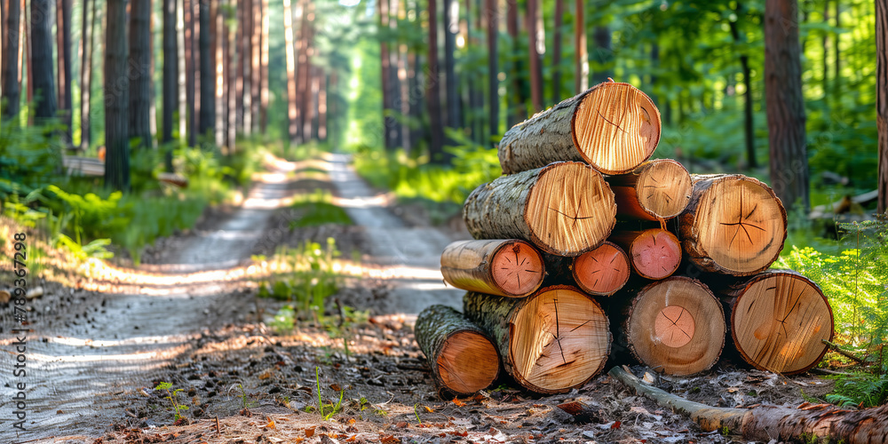 Sunlit Log Pile on Forest Path Sunlit Log Pile on Forest Path
