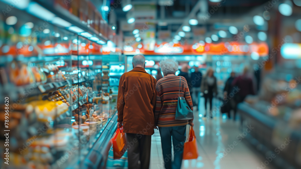 Golden Years: Elderly Couple Enjoying Supermarket Shopping