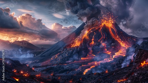 a volcano erupting with lava and smoke