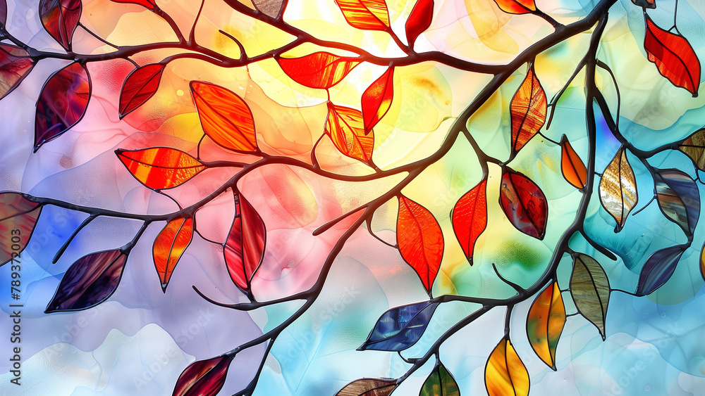Nature’s Mosaic: Stained Glass Art of a Tree with Colorful Leaves Nature’s Mosaic: Stained Glass Art of a Tree with Colorful Leaves